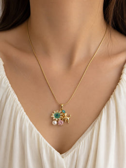 ILIANA Gold-Tone Heart Tassel Pendant Necklace for Women | Crystal Statement Necklace