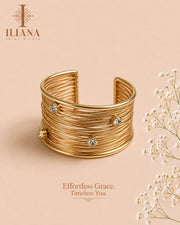 ILIANA Gold-Tone Crystal Wire Cuff Bracelet for Women | Adjustable Open Cuff Statement Bracelet