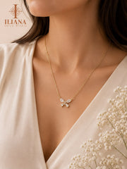 ILIANA Gold-Tone Floral & Heart Charm Necklace for Women | Minimal Crystal Pendant Necklace