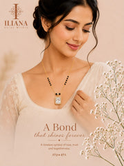 ILIANA Gold-Tone Black Beaded Mangalsutra Necklace for Women | Crystal Square Pendant Mangalsutra
