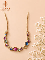ILIANA Gold-Tone Multi-Tone Leaf Statement Necklace Set for Women | Designer Necklace with Matching Earrings