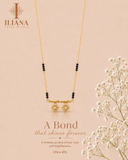 ILIANA Gold-Tone Black Beaded Mangalsutra Necklace for Women | Crystal Floral Charm Mangalsutra