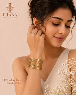 ILIANA Gold-Tone Crystal Wire Cuff Bracelet for Women | Adjustable Open Cuff Statement Bracelet