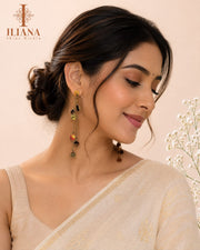 Iliana Pearl Leaf Tassel Silver Earrings | Gold Finish Designer Drop Earrings