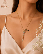 ILIANA Gold-Tone Love Pendant Necklace for Women | Minimalist Charm Chain
