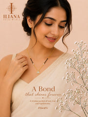 ILIANA Gold-Tone Black Beaded Mangalsutra Necklace for Women | Crystal Triangle Pendant Mangalsutra