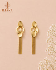 ILIANA Gold-Tone Layered Disc Tassel Drop Earrings for Women | Chain Fringe Danglers
