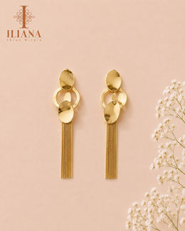 ILIANA Gold-Tone Layered Disc Tassel Drop Earrings for Women | Chain Fringe Danglers