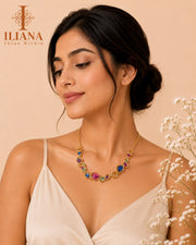 ILIANA Gold-Tone Multi-Tone Leaf Statement Necklace Set for Women | Designer Necklace with Matching Earrings