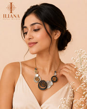 ILIANA Gold-Tone Black Beaded Mangalsutra Necklace for Women | Crystal Floral Clover Pendant Mangalsutra