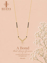 ILIANA Gold-Tone Black Beaded Mangalsutra Necklace for Women | Crystal V-Shaped Chevron Pendant