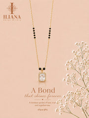 ILIANA Gold-Tone Black Beaded Mangalsutra Necklace for Women | Crystal Square Pendant Mangalsutra