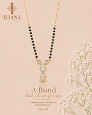ILIANA Gold-Tone Black Beaded Mangalsutra Necklace for Women | Crystal Floral Pendant Mangalsutra