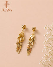 ILIANA Gold-Tone Leaf Sequin Tassel Drop Earrings for Women | Cascading Paillette Danglers