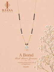 ILIANA Gold-Tone Black Beaded Mangalsutra Necklace for Women | Crystal Floral Cluster Pendant Mangalsutra