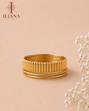 ILIANA Gold-Tone Ribbed Wide Cuff Bracelet for Women | Adjustable Statement Open Bracelet