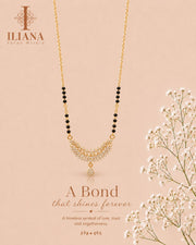 ILIANA Gold-Tone Black Beaded Mangalsutra Necklace for Women | Crystal Floral Vine Pendant