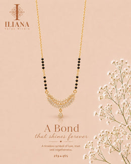 ILIANA Gold-Tone Black Beaded Mangalsutra Necklace for Women | Crystal Floral Vine Pendant