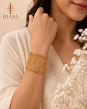 ILIANA Gold-Tone Crystal Wire Mesh Wide Cuff Bracelet for Women | Adjustable Statement Open Bracelet