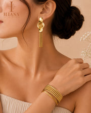 ILIANA Gold-Tone Layered Disc Tassel Drop Earrings for Women | Chain Fringe Danglers