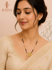ILIANA Gold-Tone Black Beaded Mangalsutra Necklace for Women | Interlocking Heart & Tree of Life Pendant