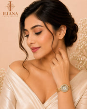 Iliana Pearl Bracelet Watch | Gold-Tone Designer Analog Watch for Women