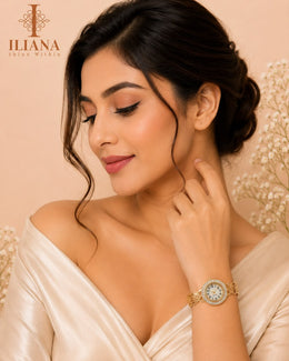 Iliana Pearl Bracelet Watch | Gold-Tone Designer Analog Watch for Women
