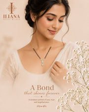 ILIANA Gold-Tone Black Beaded Mangalsutra Necklace for Women | Crystal Floral Pendant Mangalsutra