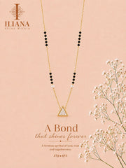 ILIANA Gold-Tone Black Beaded Mangalsutra Necklace for Women | Crystal Triangle Pendant Mangalsutra