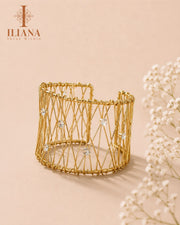ILIANA Gold-Tone Crystal Wire Mesh Cuff Bracelet for Women | Adjustable Geometric Statement Bracelet