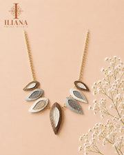 ILIANA Gold-Tone Multi-Tone Leaf Statement Necklace Set for Women | Designer Necklace with Matching Earrings