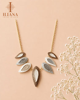 ILIANA Gold-Tone Multi-Tone Leaf Statement Necklace Set for Women | Designer Necklace with Matching Earrings
