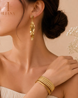 ILIANA Gold-Tone Leaf Sequin Tassel Drop Earrings for Women | Cascading Paillette Danglers