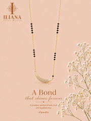 ILIANA Gold-Tone Black Beaded Mangalsutra Necklace for Women | Crystal Crescent Pendant Mangalsutra