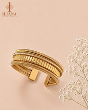 ILIANA Gold-Tone Ribbed Layered Cuff Bracelet for Women | Adjustable Statement Open Bracelet