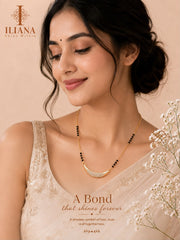 ILIANA Gold-Tone Black Beaded Mangalsutra Necklace for Women | Crystal Crescent Pendant Mangalsutra