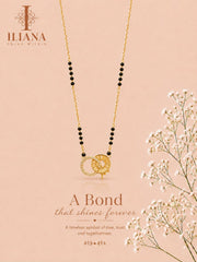 ILIANA Gold-Tone Black Beaded Mangalsutra Necklace for Women | Interlocking Heart & Tree of Life Pendant