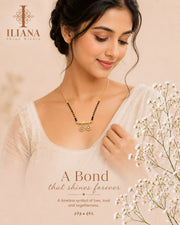 ILIANA Gold-Tone Black Beaded Mangalsutra Necklace for Women | Crystal Floral Charm Mangalsutra