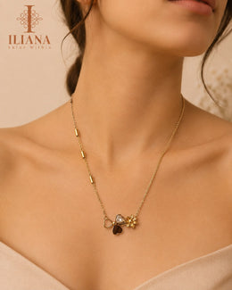 ILIANA Gold-Tone Floral & Heart Charm Necklace for Women | Minimal Crystal Pendant Necklace