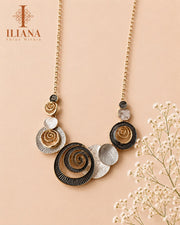 ILIANA Gold-Tone Black Beaded Mangalsutra Necklace for Women | Crystal Floral Clover Pendant Mangalsutra