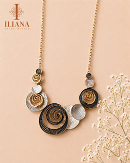 ILIANA Gold-Tone Black Beaded Mangalsutra Necklace for Women | Crystal Floral Clover Pendant Mangalsutra